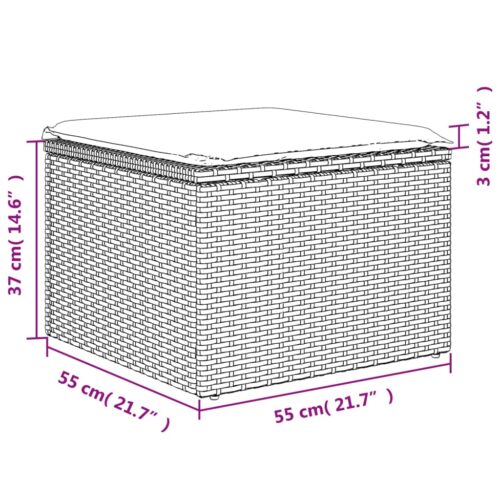Outdoor Garden Stool Wicker Rattan Patio Ottoman Bench Seat Grey 55x55x37cm - Image 10