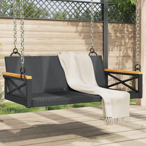 Swing Bench Black 109x62x40cm Poly Rattan - Image 2