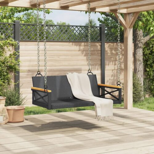Swing Bench Black 109x62x40cm Poly Rattan - Image 3