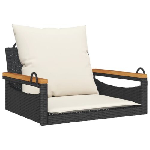 Swing Bench with Cushions Black 63x62x40cm Poly Rattan