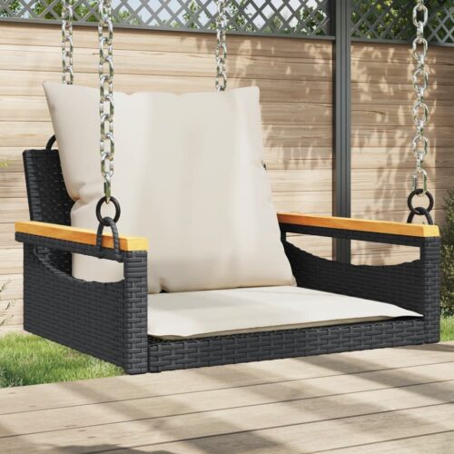 Swing Bench with Cushions Black 63x62x40cm Poly Rattan - Image 2