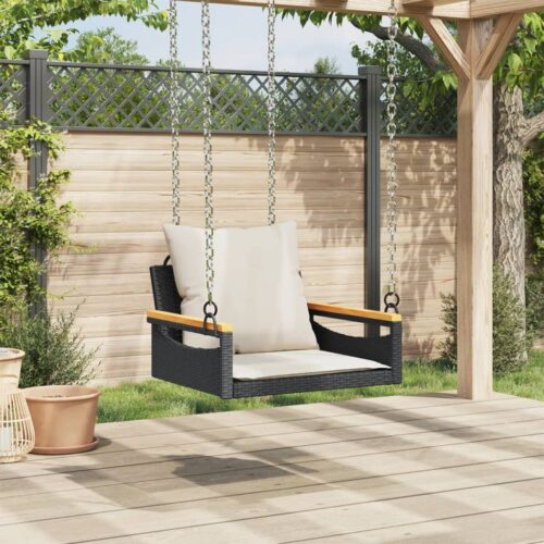 Swing Bench with Cushions Black 63x62x40cm Poly Rattan - Image 3