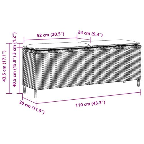 Garden Bench with Cushion Black 110x30x40.5cm Poly Rattan - Image 8