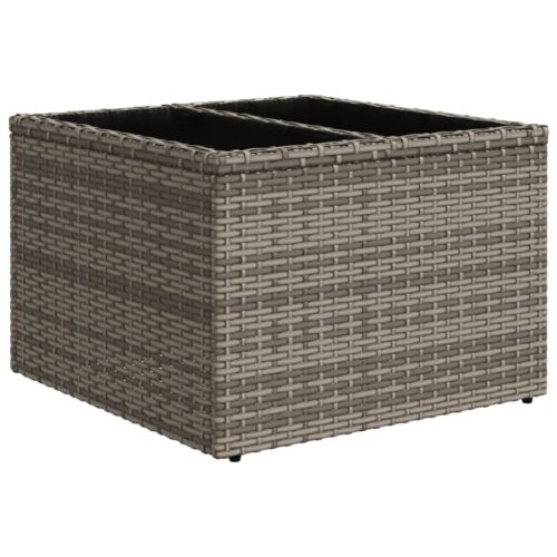 Glass Top Side Table Wicker Rattan Outdoor Patio Lounge Garden Coffee Stand Grey 55x37cm
