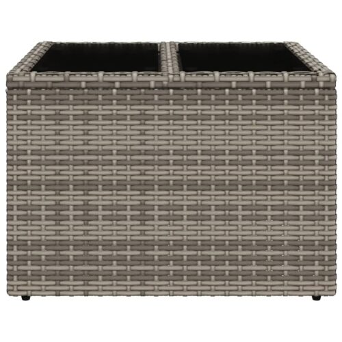 Glass Top Side Table Wicker Rattan Outdoor Patio Lounge Garden Coffee Stand Grey 55x37cm - Image 4