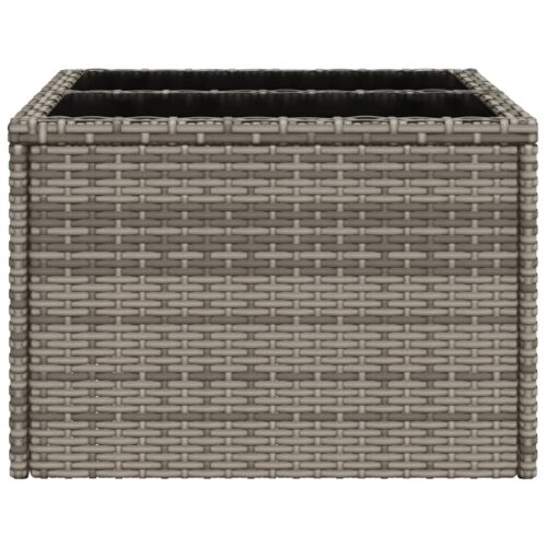 Glass Top Side Table Wicker Rattan Outdoor Patio Lounge Garden Coffee Stand Grey 55x37cm - Image 5