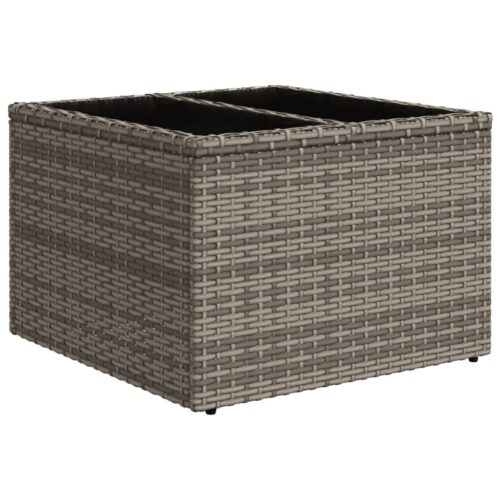 Glass Top Side Table Wicker Rattan Outdoor Patio Lounge Garden Coffee Stand Grey 55x37cm - Image 6