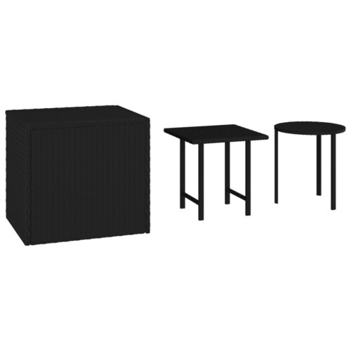 Garden Side Tables 3pcs Black Poly Rattan