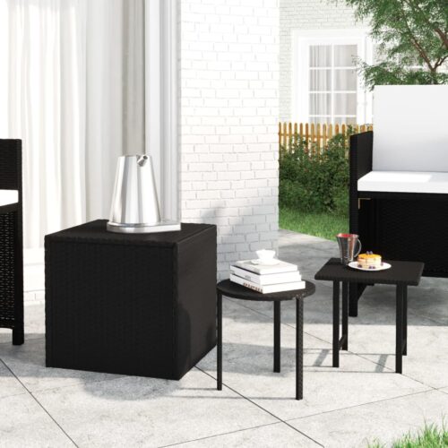Garden Side Tables 3pcs Black Poly Rattan - Image 2