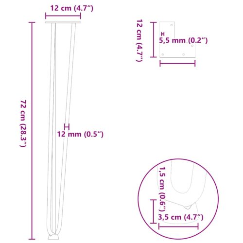 hairpin legs for console tables for Console Table 4pcs Black 72cm Solid Steel - Image 10