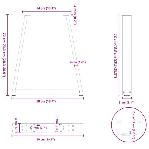Dining Table Legs V-Shape 2pcs Black 50x(72-73)cm Steel - Image 10