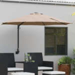 Patio Umbrella Taupe Polyester Large Foldable Round Modern