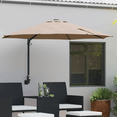 Patio Umbrella Taupe Polyester Large Foldable Round Modern