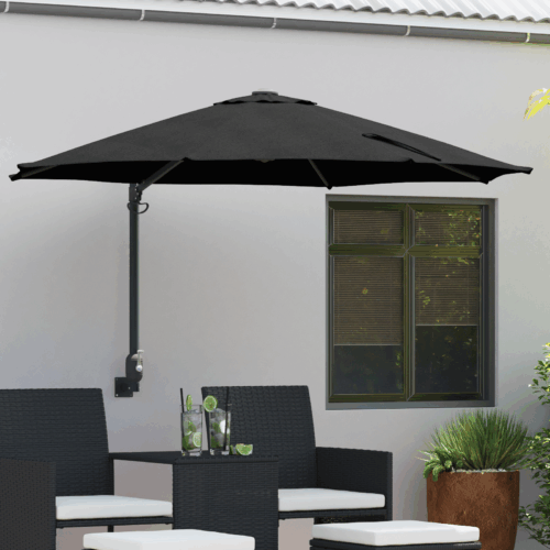 Patio Umbrella Black Polyester, Powder-Coated Steel Large