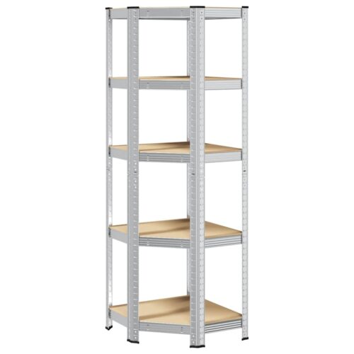 5-Layer Corner Shelf Silver Steel Engineered Wood - Image 2