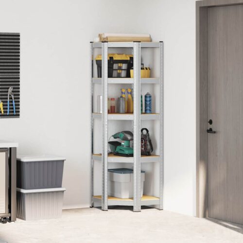 5-Layer Corner Shelf Silver Steel Engineered Wood - Image 3