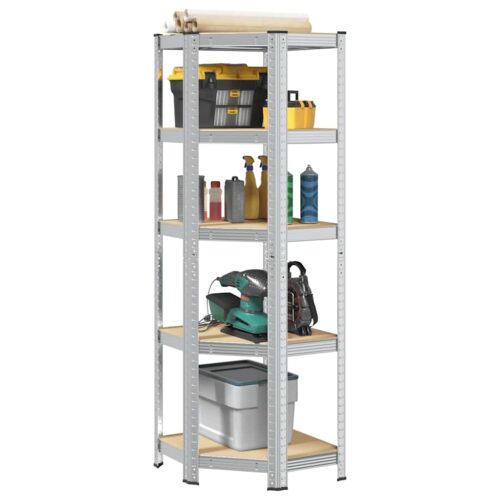5-Layer Corner Shelf Silver Steel Engineered Wood - Image 13