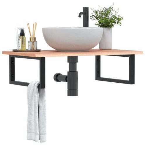 Basin Shelf Wall Mounted Steel Solid Wood Oak - Image 2