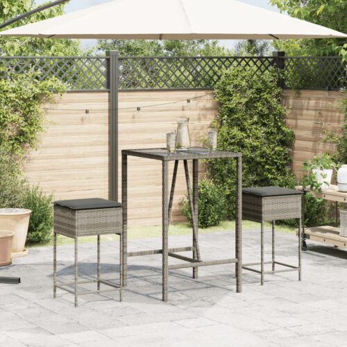 Outdoor Garden Stool Wicker Rattan Patio Ottoman Bench Seat 2pcs Grey - Image 3