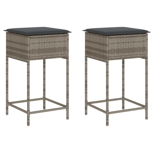 Outdoor Garden Stool Wicker Rattan Patio Ottoman Bench Seat 2pcs Grey - Image 11