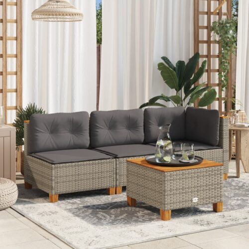 Garden Sofa with Cushions Grey Wicker Rattan Outdoor Patio Lounge Cough Chairs Furniture - Image 2