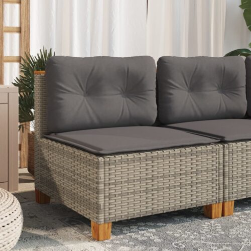 Garden Sofa with Cushions Grey Wicker Rattan Outdoor Patio Lounge Cough Chairs Furniture - Image 3