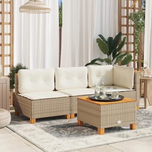 Garden Sofa with Cushions Beige Wicker Rattan Outdoor Patio Lounge Cough Chairs Furniture - Image 2