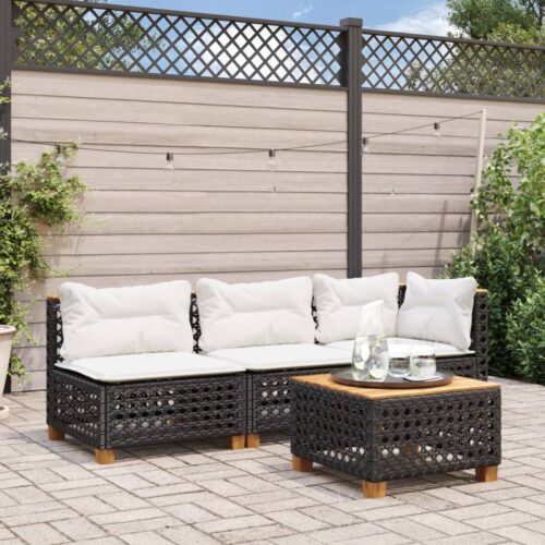 Garden Sofa with Cushions Black Wicker Rattan Outdoor Patio Lounge Cough Chairs Furniture - Image 3