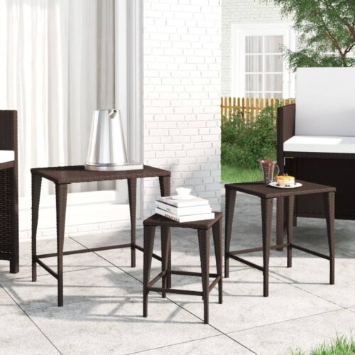 Garden Nesting Tables 3pcs Brown Poly Rattan - Image 2