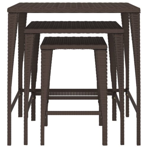 Garden Nesting Tables 3pcs Brown Poly Rattan - Image 3
