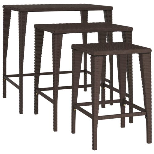 Garden Nesting Tables 3pcs Brown Poly Rattan - Image 5