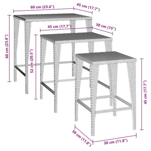Garden Nesting Tables 3pcs Brown Poly Rattan - Image 8
