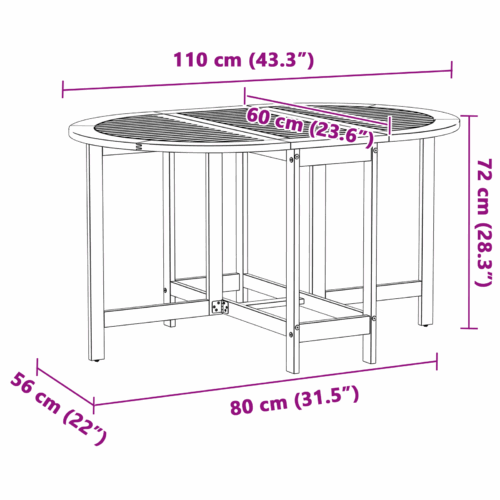 Foldable Butterfly Garden Table 110x60x72cm Solid Acacia Wood Oval - Image 11