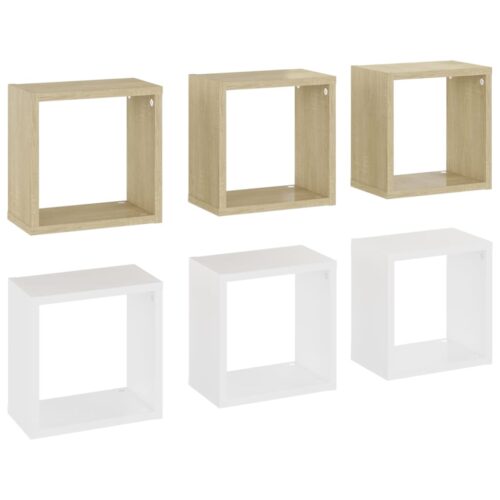 Wall Cube Shelves 6pcs White Sonoma Oak 26x15x26cm - Image 2