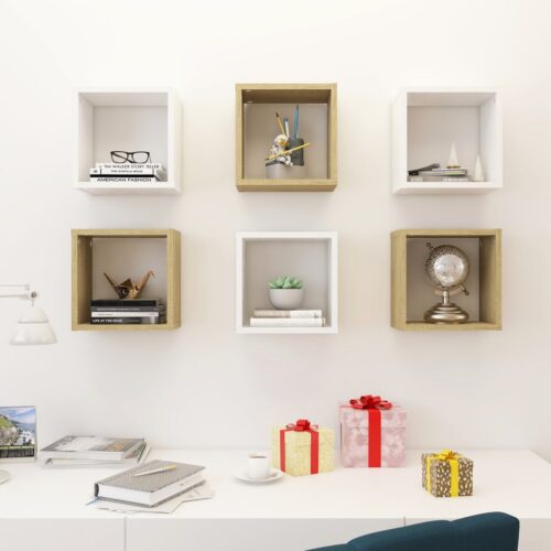 Wall Cube Shelves 6pcs White Sonoma Oak 26x15x26cm - Image 3