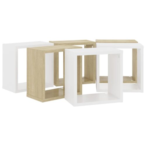 Wall Cube Shelves 6pcs White Sonoma Oak 26x15x26cm - Image 7