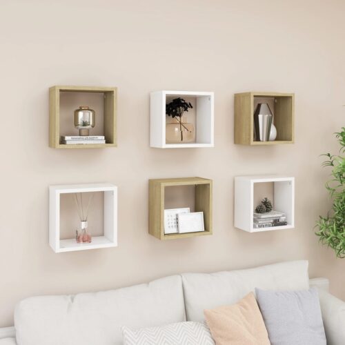 Wall Cube Shelves 6pcs White Sonoma Oak 26x15x26cm - Image 14