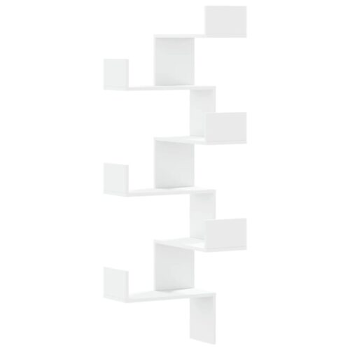 Wooden Wall Corner Shelf White 45x45x147cm - Image 2