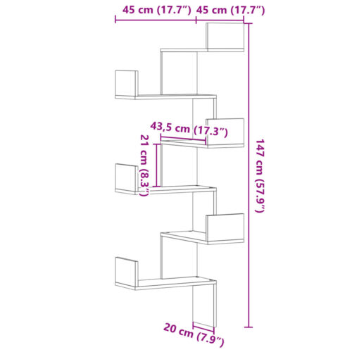 Wooden Wall Corner Shelf White 45x45x147cm - Image 9
