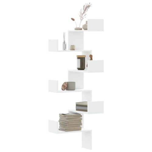 Wooden Wall Corner Shelf White 45x45x147cm - Image 10