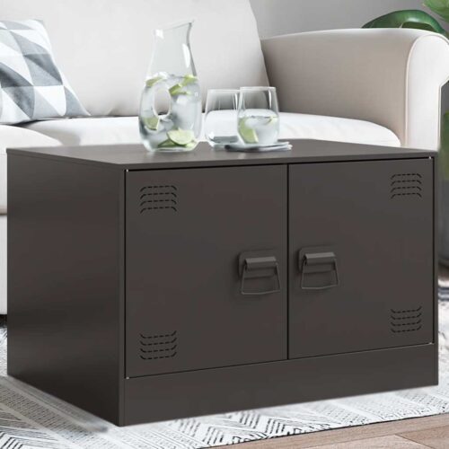 Industrial Coffee Table Steel Metal Black 67x50x44cm - Image 2