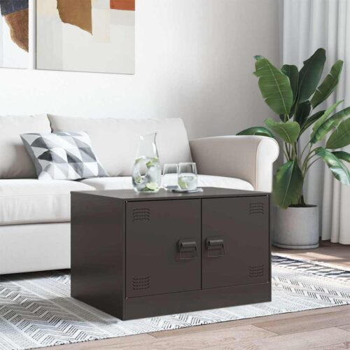 Industrial Coffee Table Steel Metal Black 67x50x44cm - Image 3