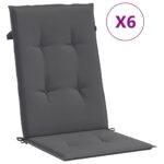 6pcs Garden Chair Cushions  Patio Highback Seat Pads Anthracite Fabric 120x50x3cm