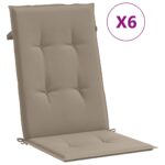 6pcs Garden Chair Cushions  Patio Highback Seat Pads Taupe Fabric 120x50x3cm