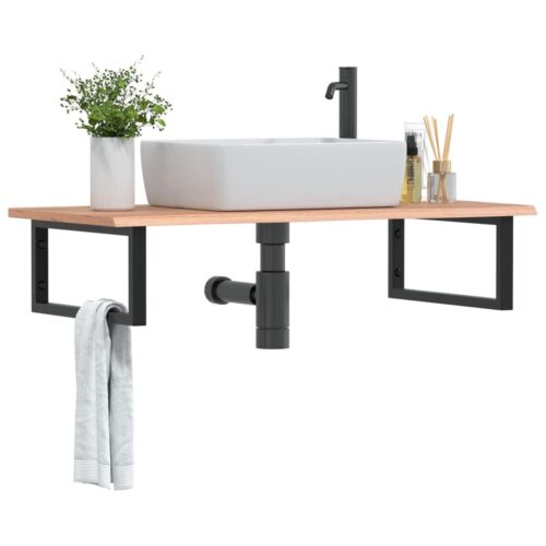 Basin Shelf Wall Mounted Steel Solid Wood Oak - Image 2