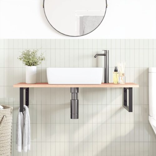 Basin Shelf Wall Mounted Steel Solid Wood Oak - Image 3