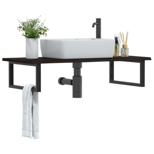 Basin Shelf Wall Mounted Steel Solid Wood Oak - Image 2