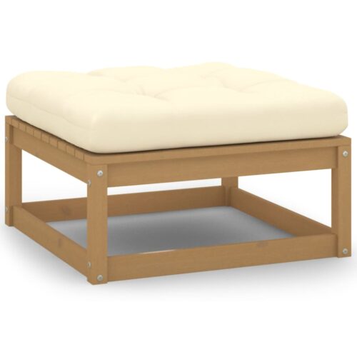 Outdoor Garden Stool Wicker Rattan Patio Ottoman Bench Seat Pine Wood Honey Brown
