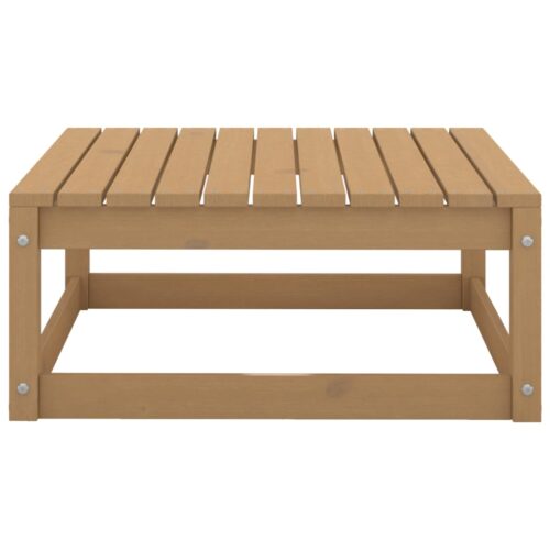 Outdoor Garden Stool Wicker Rattan Patio Ottoman Bench Seat Pine Wood Honey Brown - Image 3