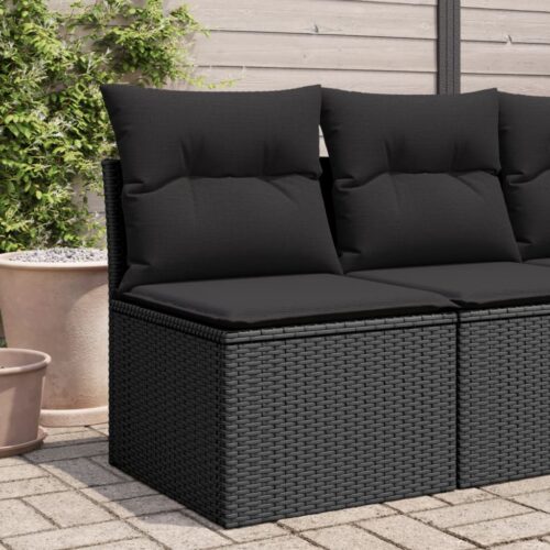Garden Sofa  with Cushions Black Wicker Rattan Outdoor Patio Lounge Cough Chairs Furniture - Image 2